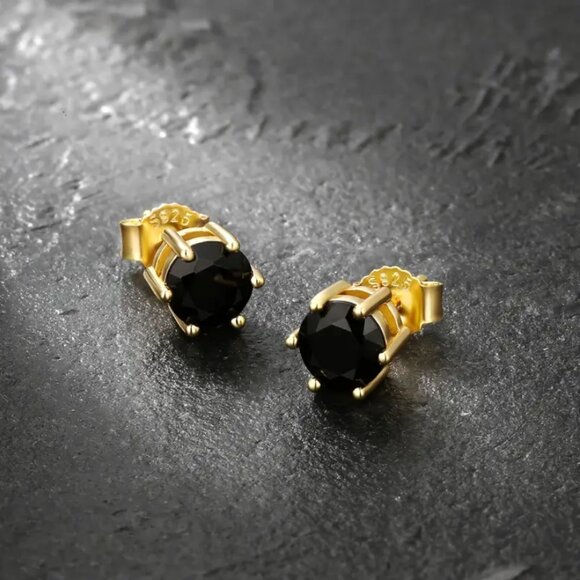 14K Gold Womens 1ct Black Onyx Gemstone Stud Earrings 14 Karat Silver Jewelry